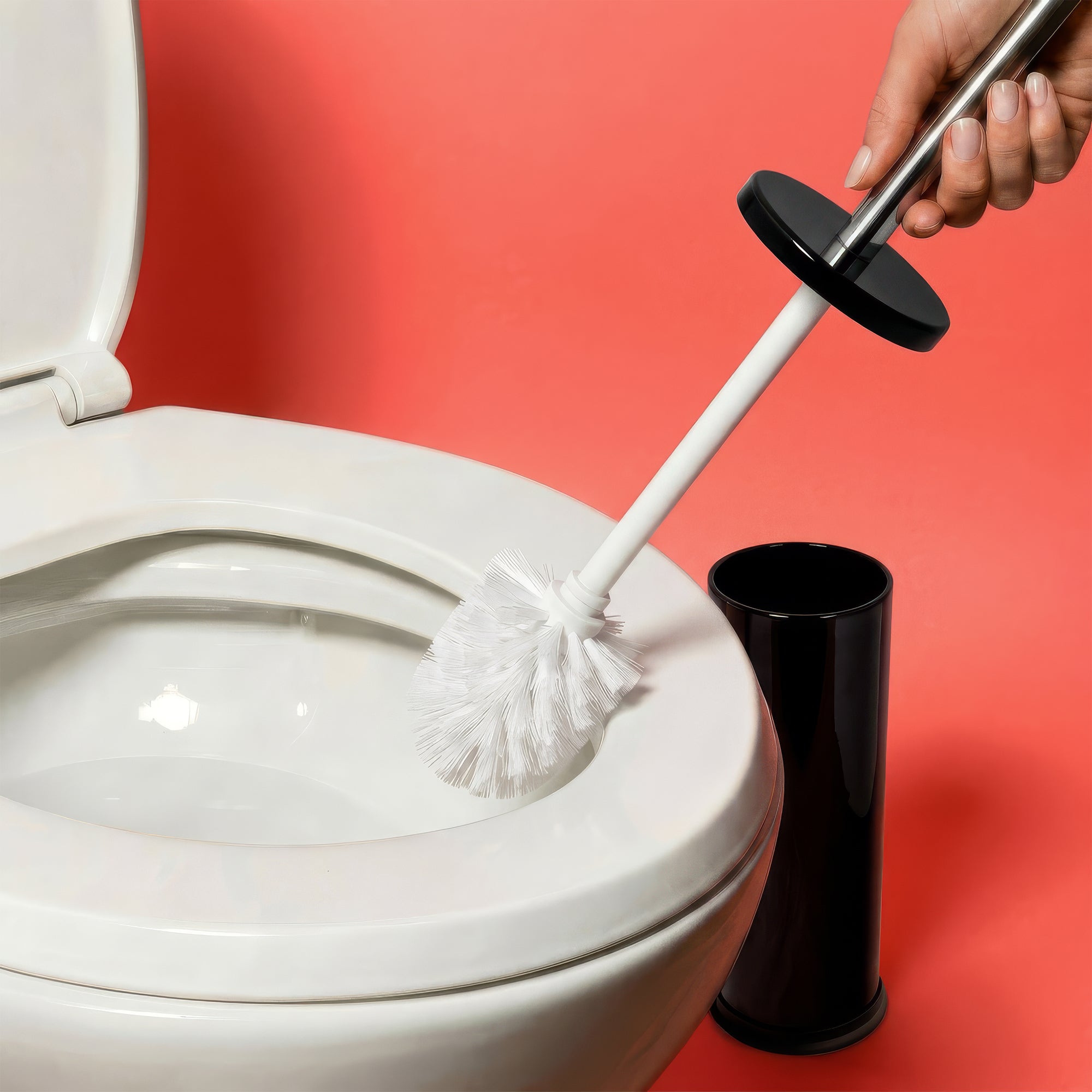Black Round Stainless Steel Toilet Brush &amp; Bin Set