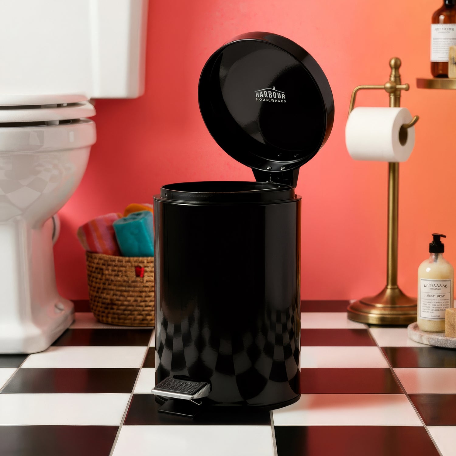 3L Black Round Stainless Steel Bathroom Pedal Bin