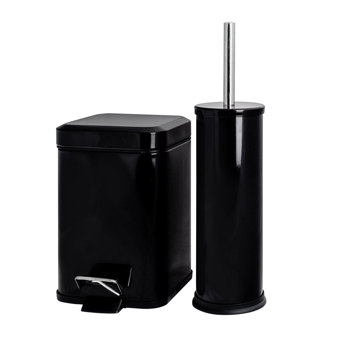 Black Round Toilet Brush &amp; Square Bin Set