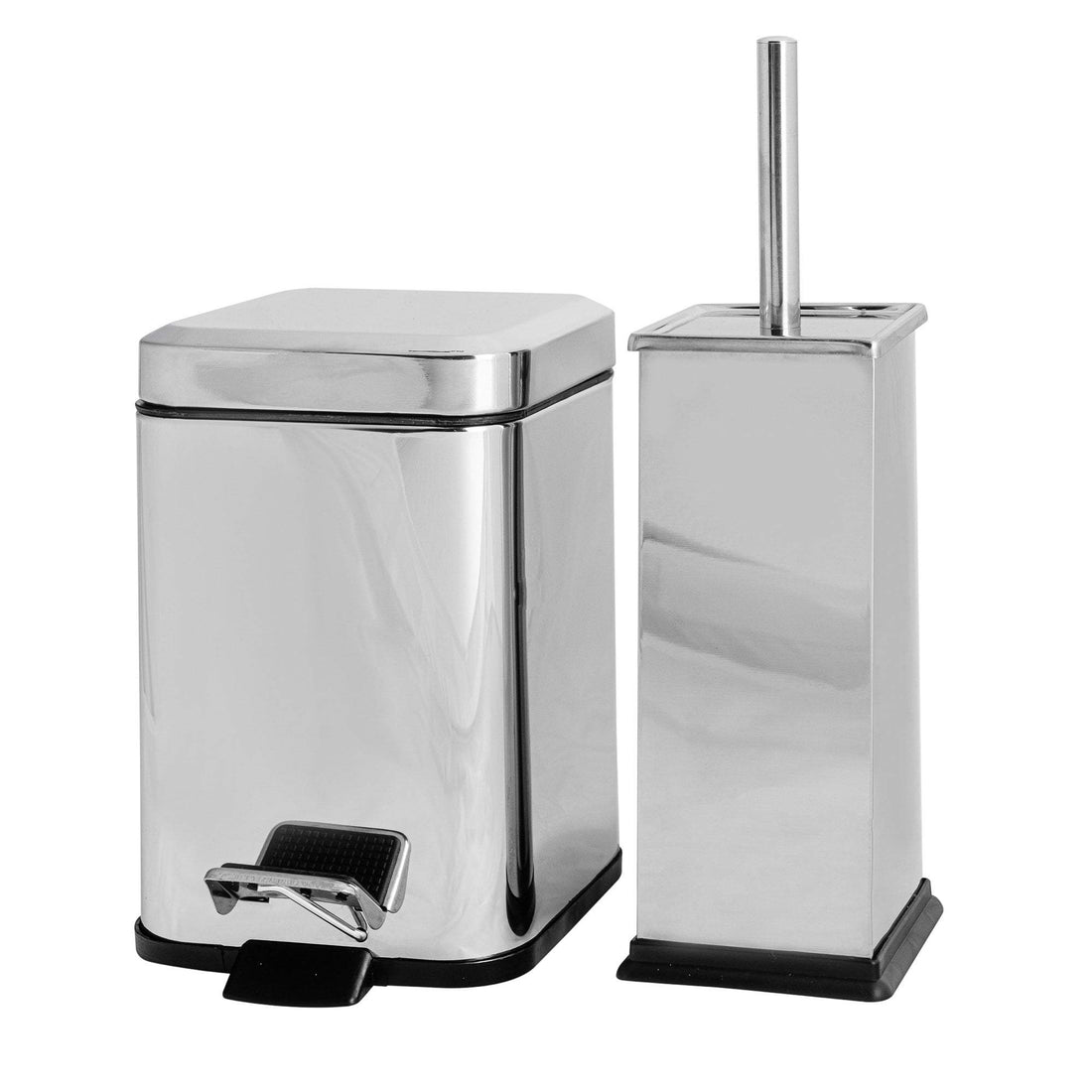 Chrome Square Toilet Brush &amp; Bin Set
