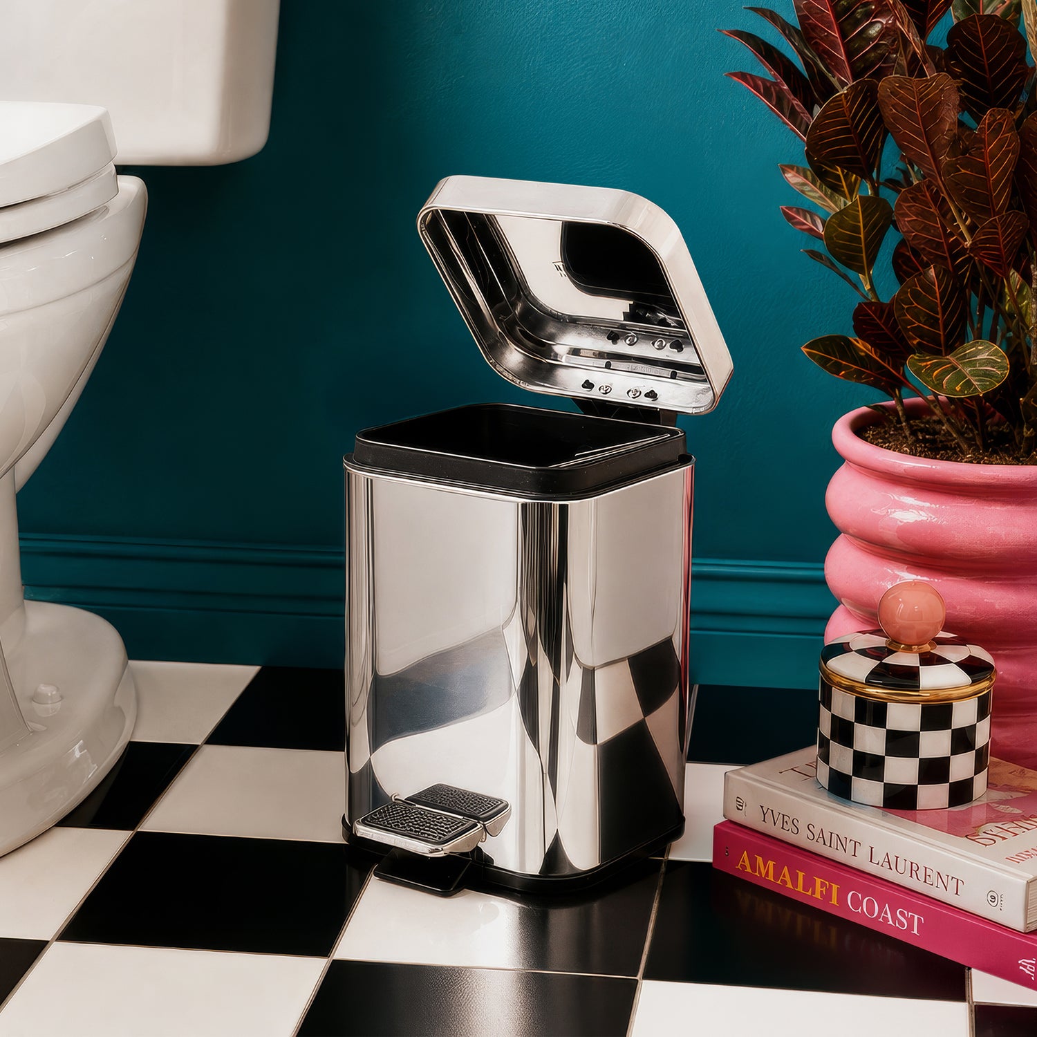 3L Chrome Square Bathroom Pedal Bin