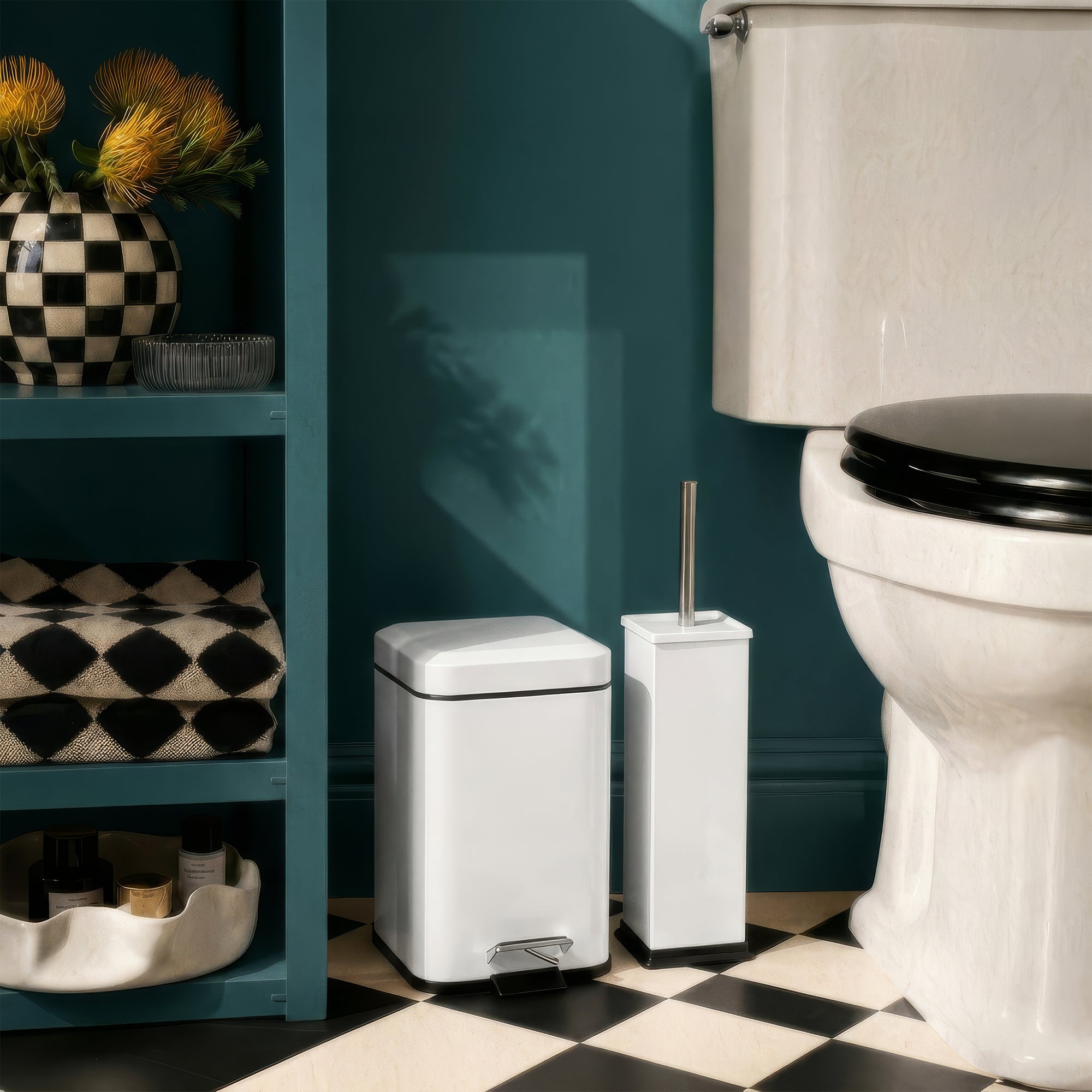 White Square Toilet Brush &amp; Bin Set