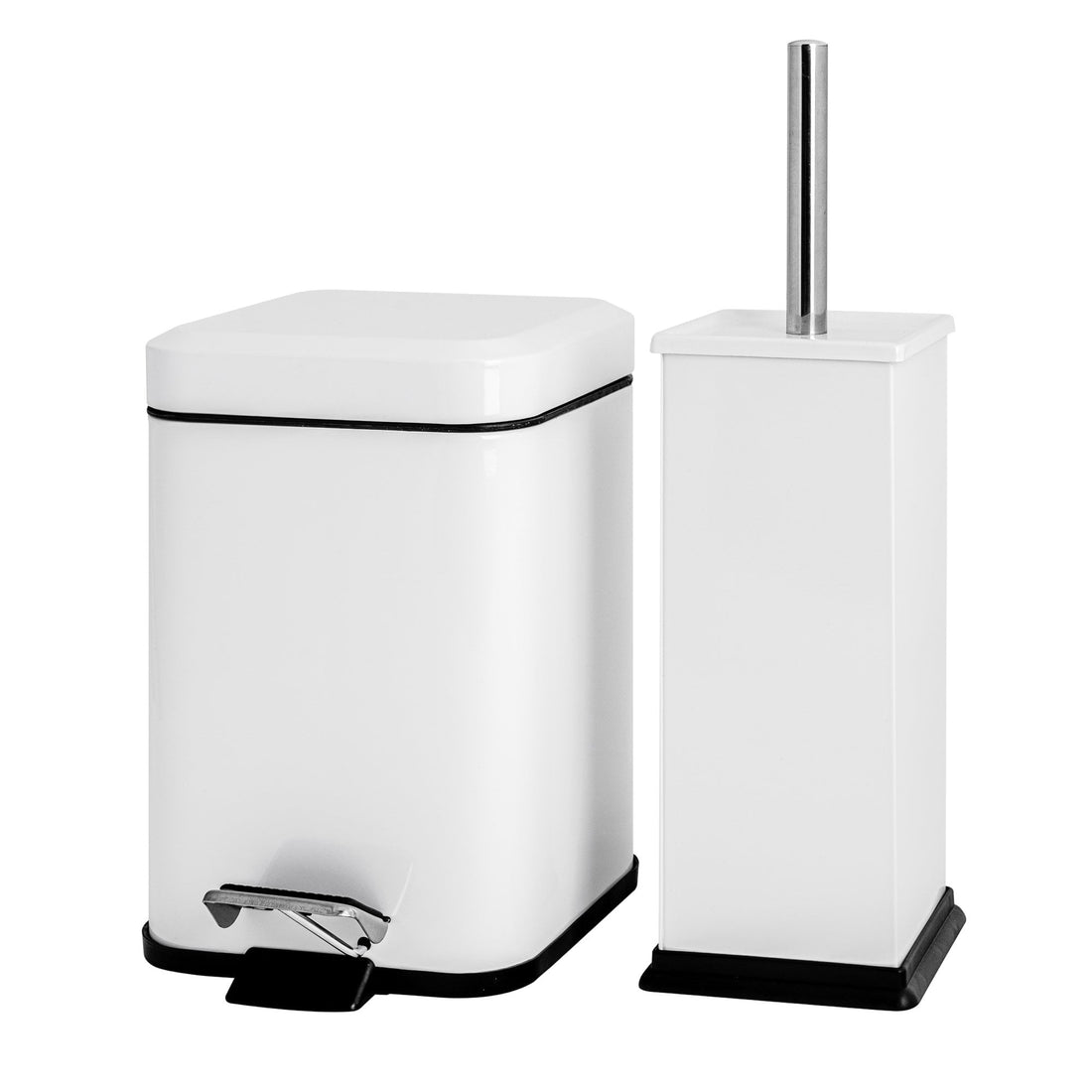 White Square Toilet Brush &amp; Bin Set