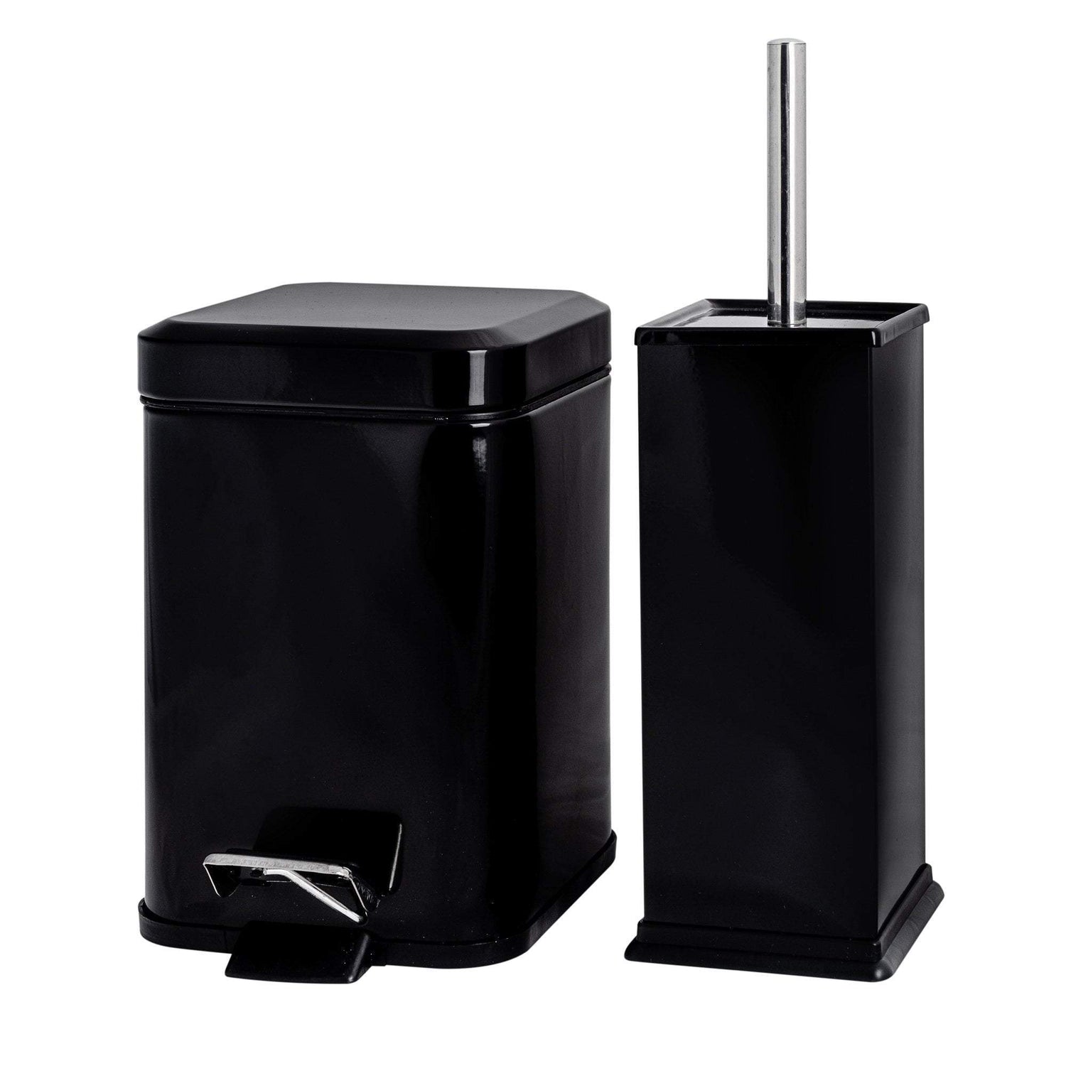 Black Square Toilet Brush &amp; Bin Set
