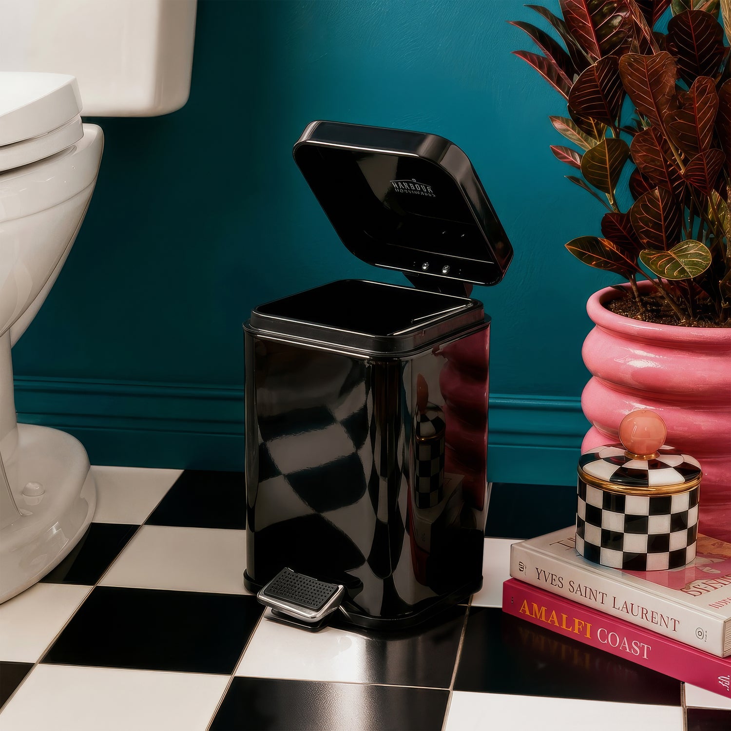 3L Black Square Bathroom Pedal Bin