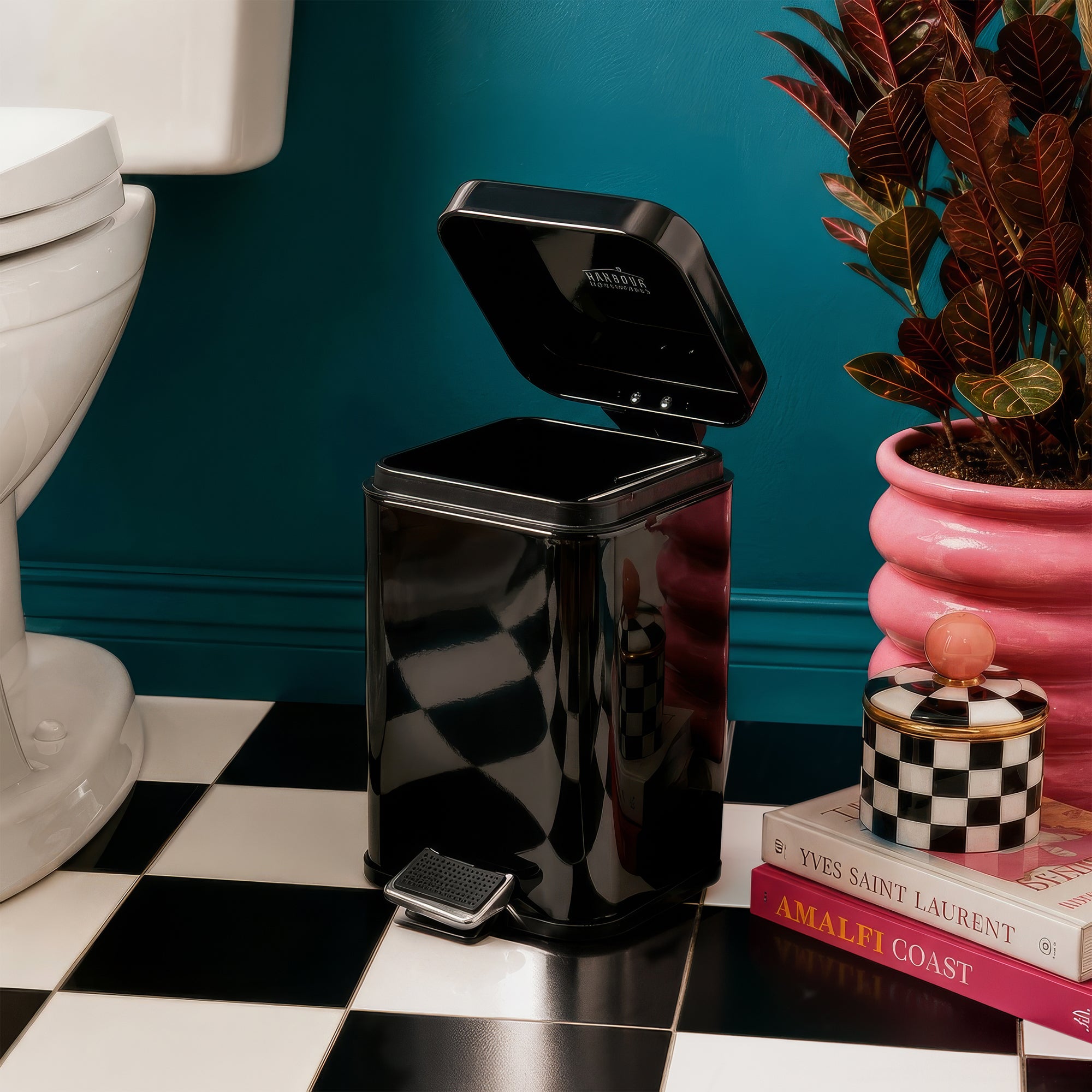 3L Black Square Bathroom Pedal Bin