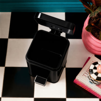 Black Round Toilet Brush &amp; Square Bin Set