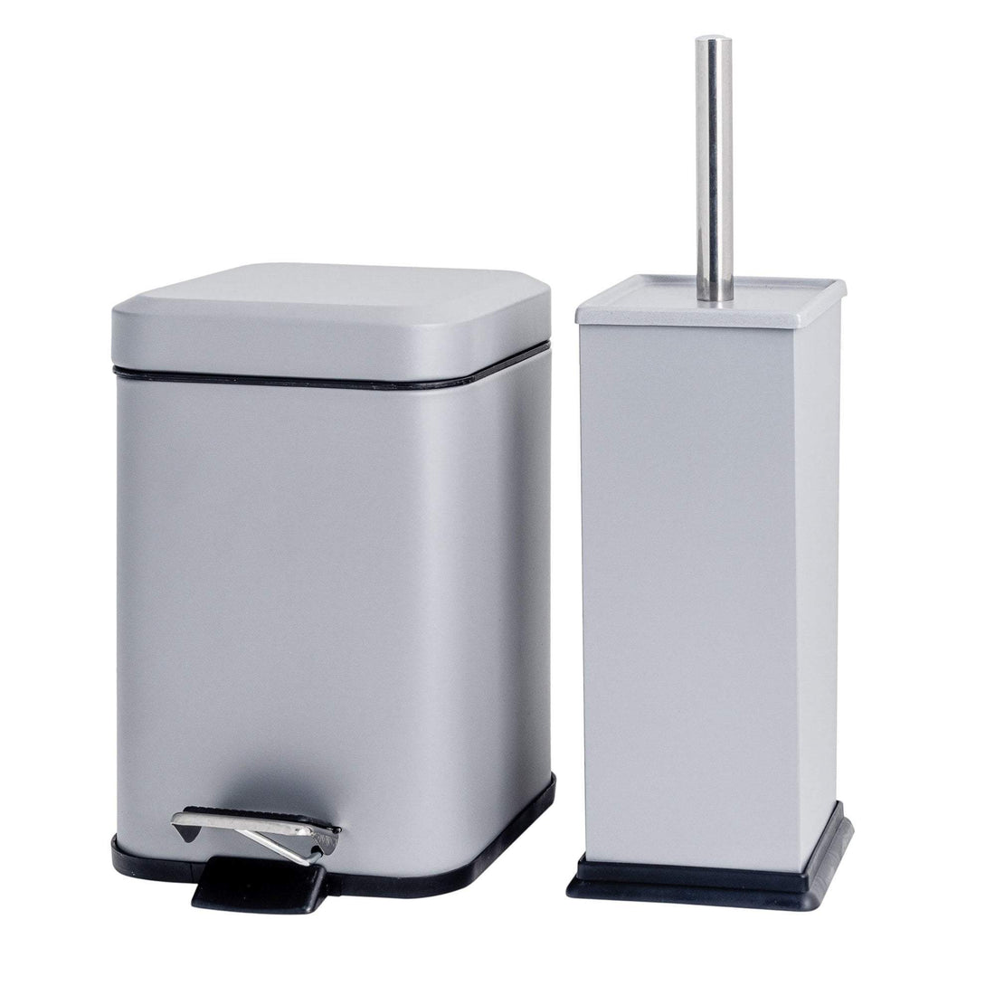 Matt Grey Square Toilet Brush &amp; Bin Set