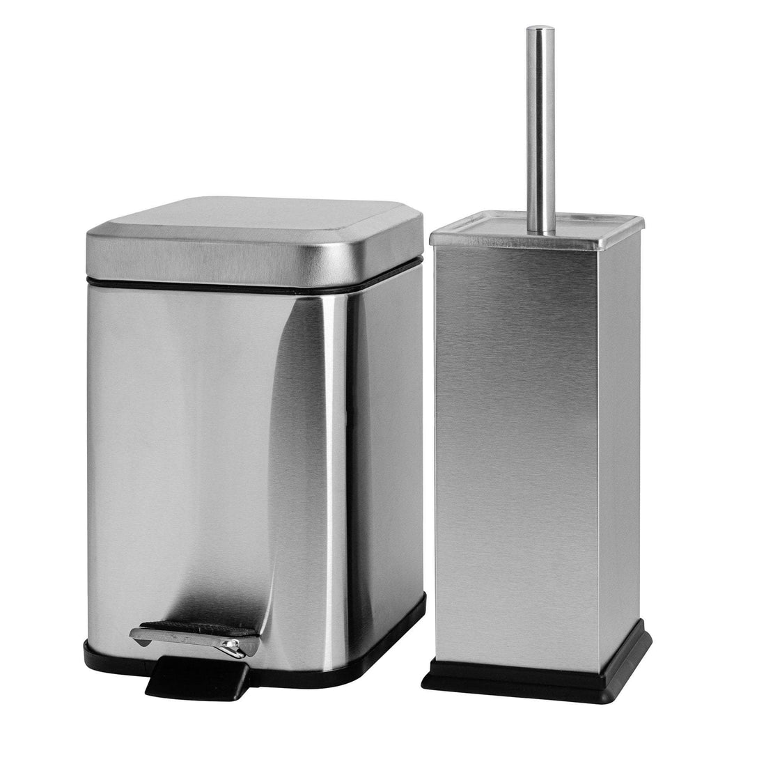 Brushed Steel Square Toilet Brush &amp; Bin Set