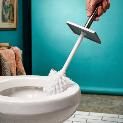 Matt Grey Square Toilet Brush &amp; Bin Set