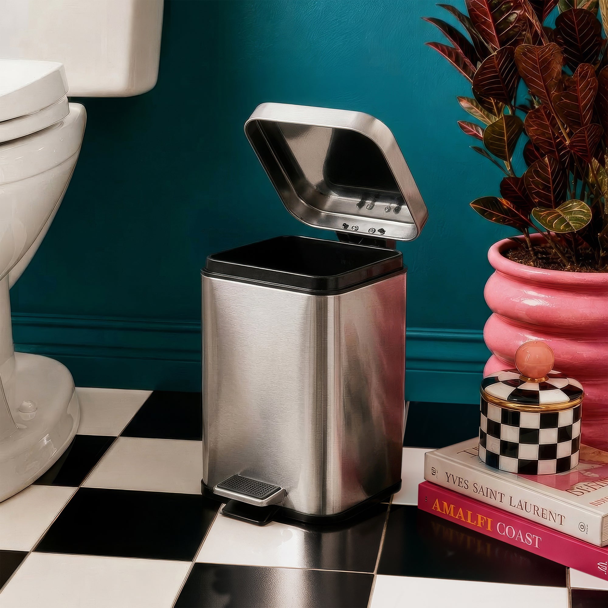 3L Brushed Steel Square Bathroom Pedal Bin
