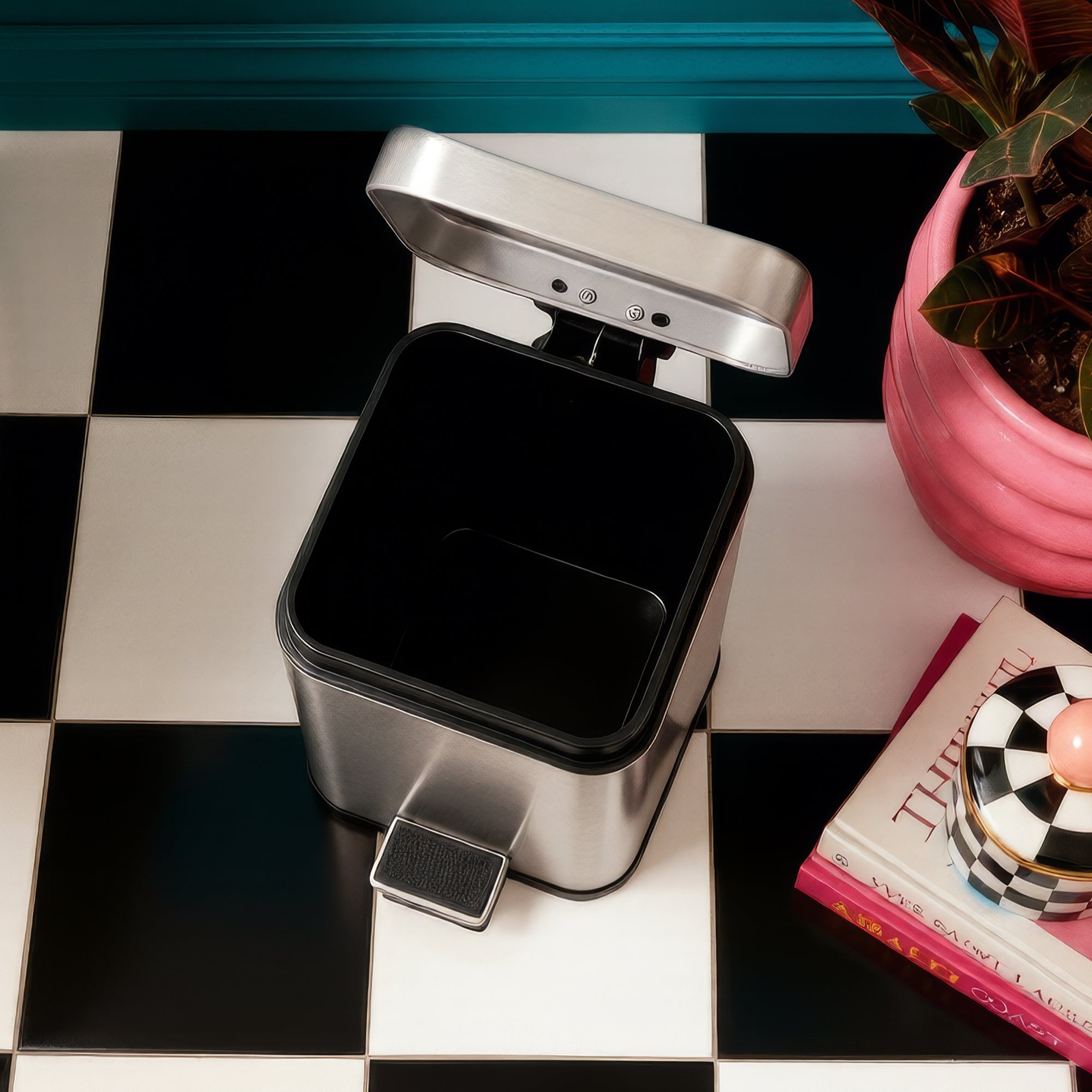 Brushed Steel Round Toilet Brush &amp; Square Bin Set