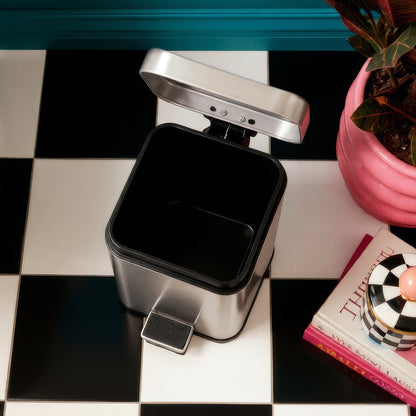 Brushed Steel Round Toilet Brush &amp; Square Bin Set