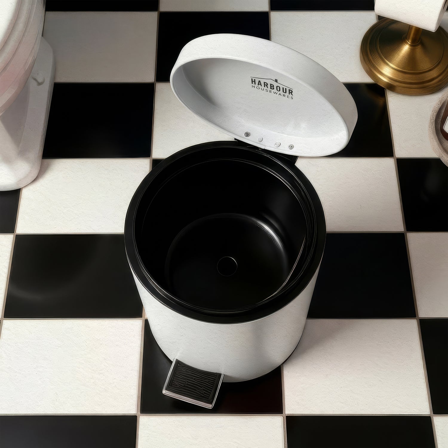 Matt White Round Stainless Steel Toilet Brush &amp; Bin Set