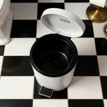 Matt White Round Stainless Steel Toilet Brush &amp; Bin Set