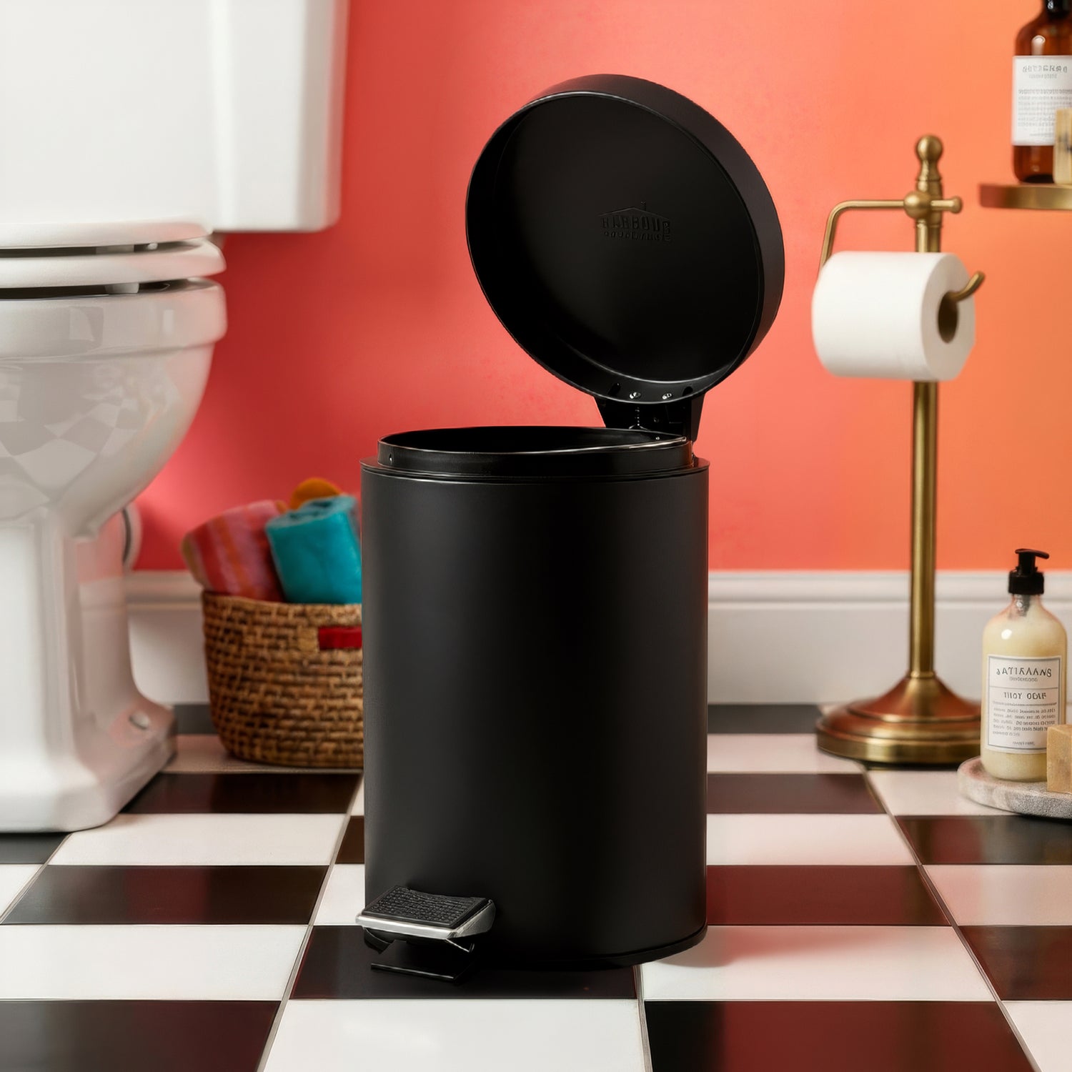 3L Matt Black Round Stainless Steel Bathroom Pedal Bin