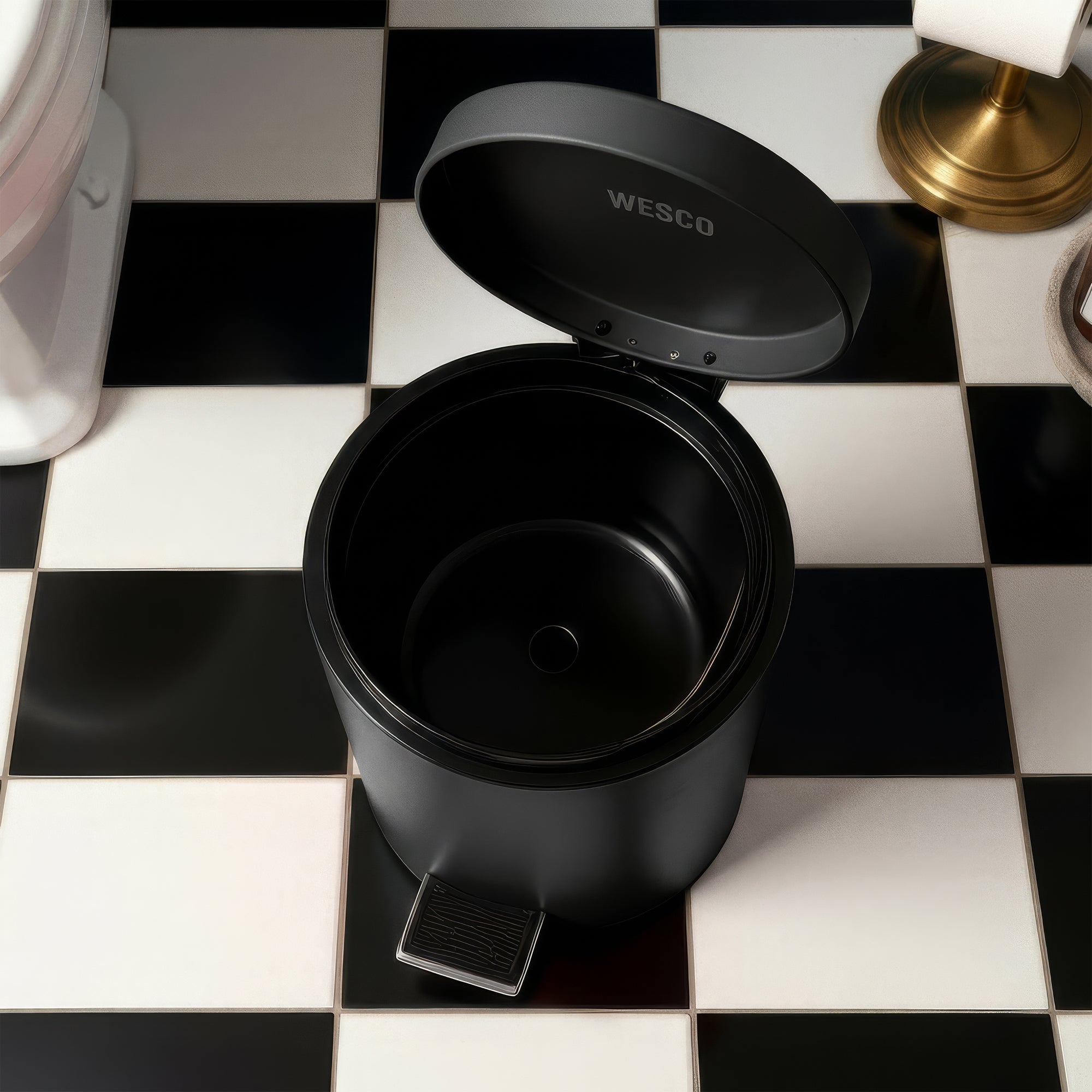 Matt Black Round Stainless Steel Toilet Brush &amp; Bin Set