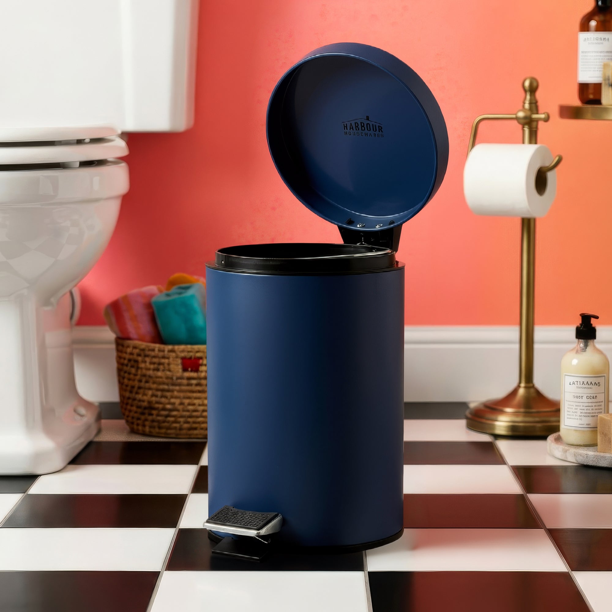 3L Matt Blue Round Stainless Steel Bathroom Pedal Bin