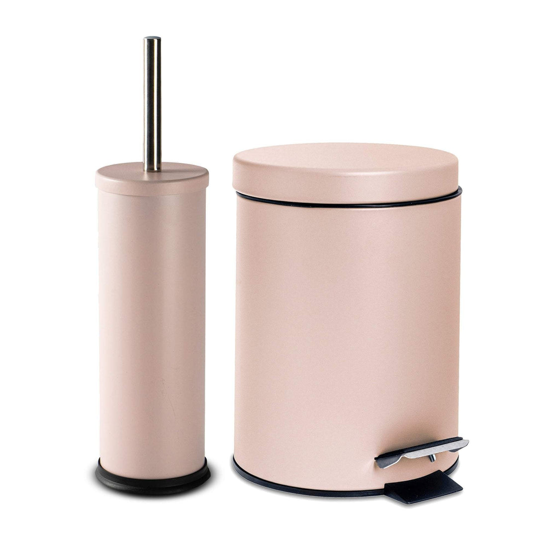 Matt Pink Round Stainless Steel Toilet Brush &amp; Bin Set
