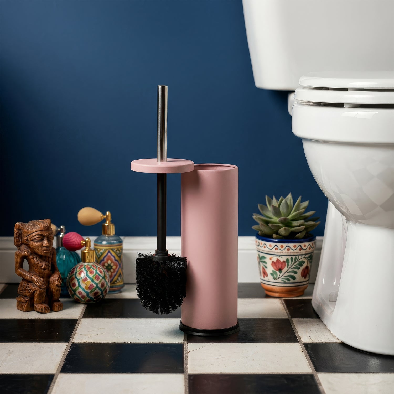 Matt Pink Round Stainless Steel Toilet Brush &amp; Holder
