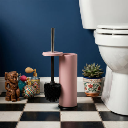 Matt Pink Round Stainless Steel Toilet Brush &amp; Holder