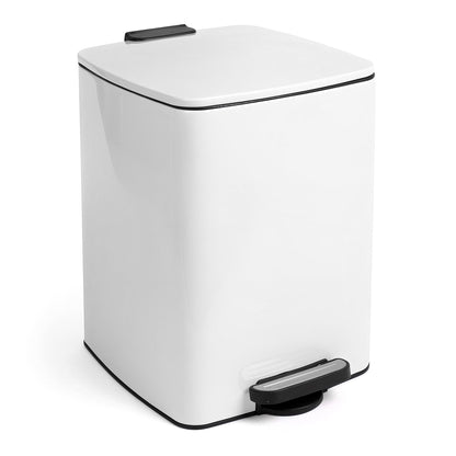 20L Square Stainless Steel Kitchen Pedal Bin - White