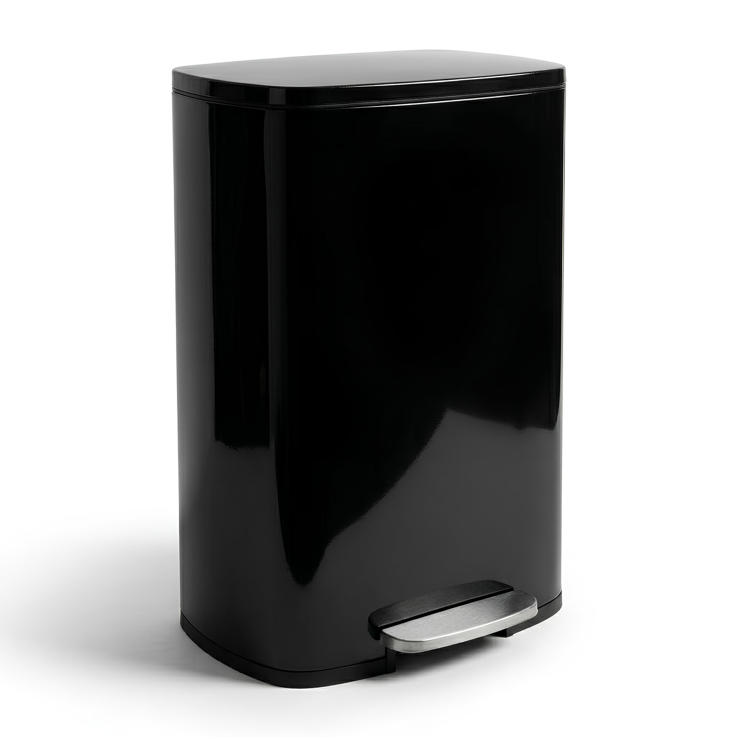 50L Square Stainless Steel Kitchen Pedal Bin - Black