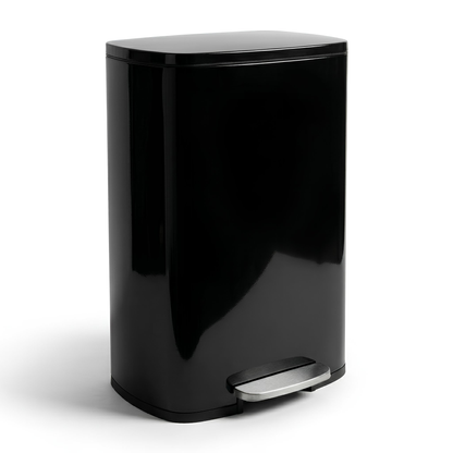 50L Square Stainless Steel Kitchen Pedal Bin - Black