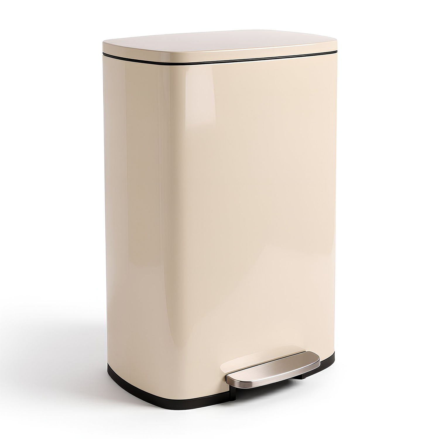 50L Square Stainless Steel Kitchen Pedal Bin - Beige