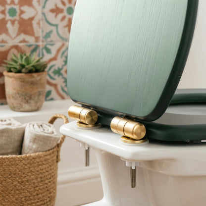 Wooden Soft Close Toilet Seat - Green/Gold