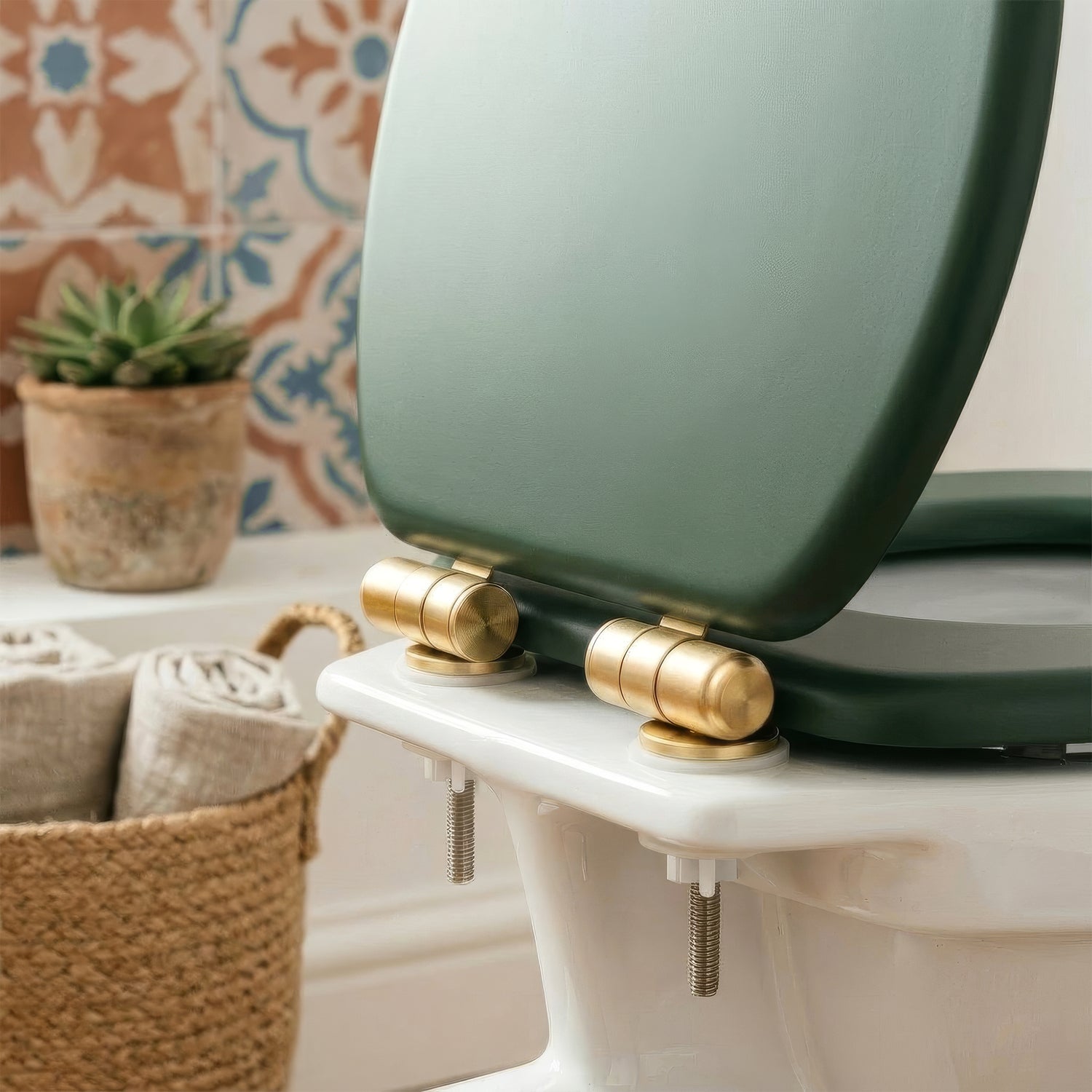 Wooden Soft Close Toilet Seat - Green/Gold