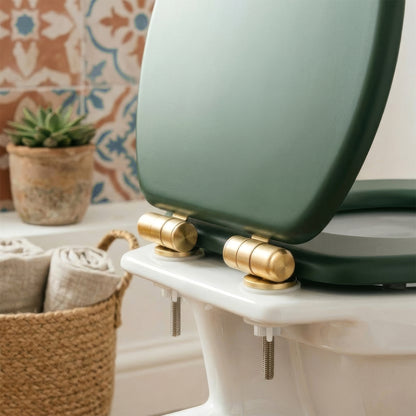 Wooden Soft Close Toilet Seat - Green/Gold