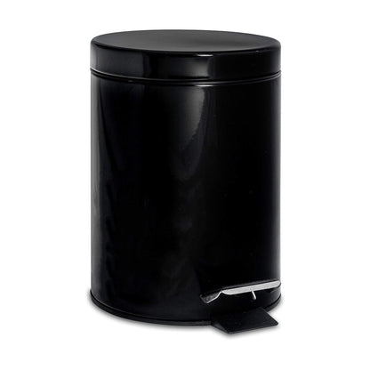3L Black Round Stainless Steel Bathroom Pedal Bin