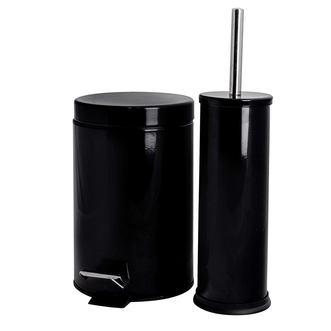 Black Round Stainless Steel Toilet Brush &amp; Bin Set