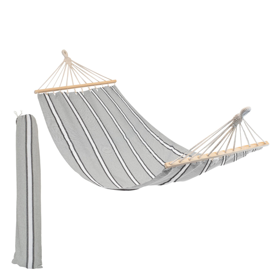 200cm x 80cm Deluxe Grey Striped Cotton Garden Hammock