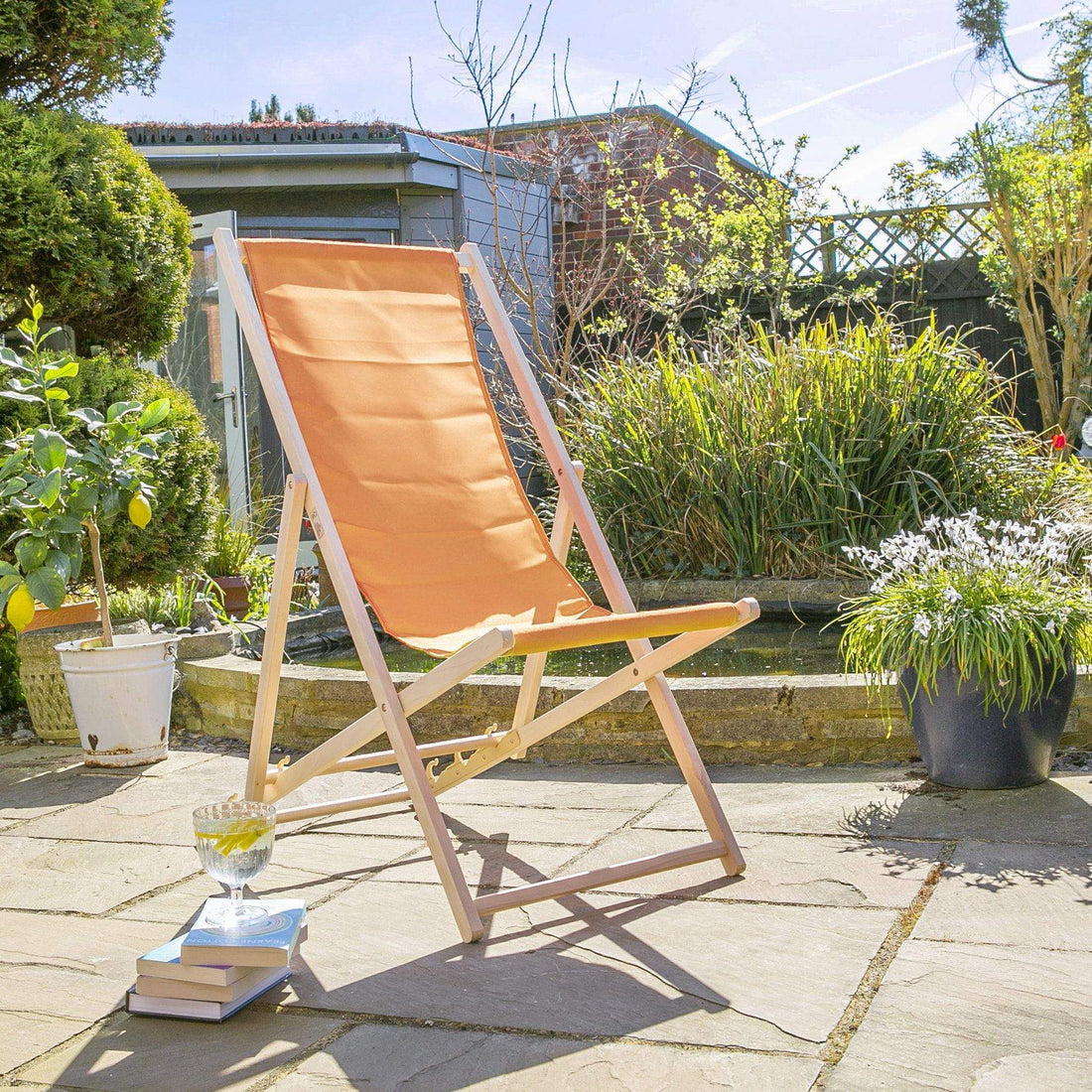 Orange Folding Wooden Deck Chair