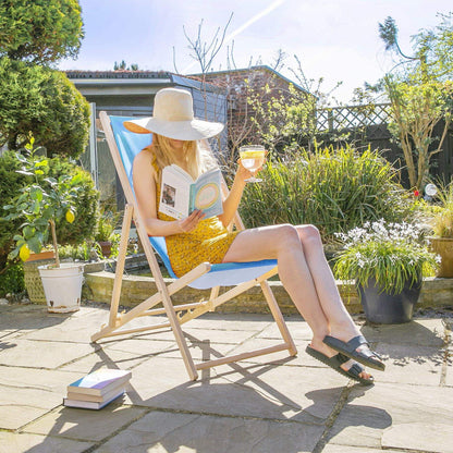 Light Blue Folding Wooden Deck Chair