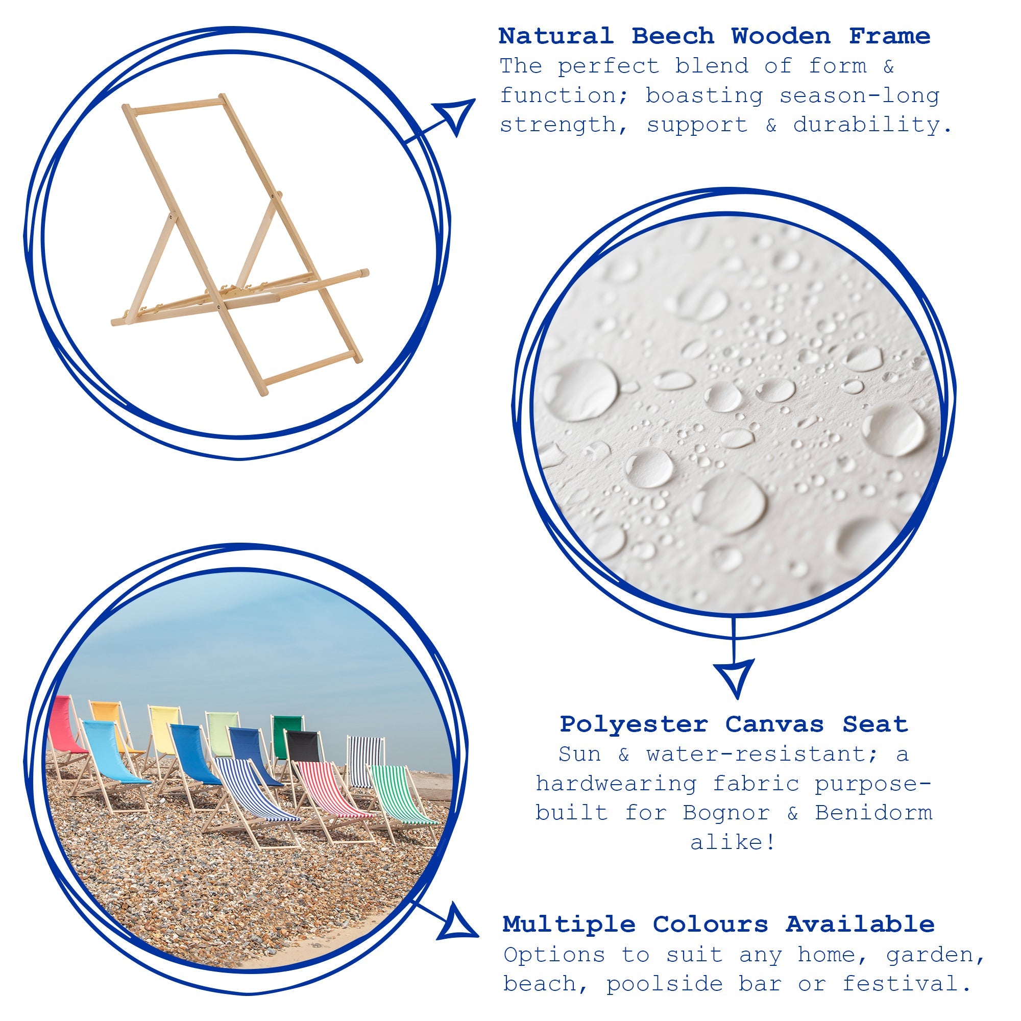 Cream Folding Wooden Deck Chair