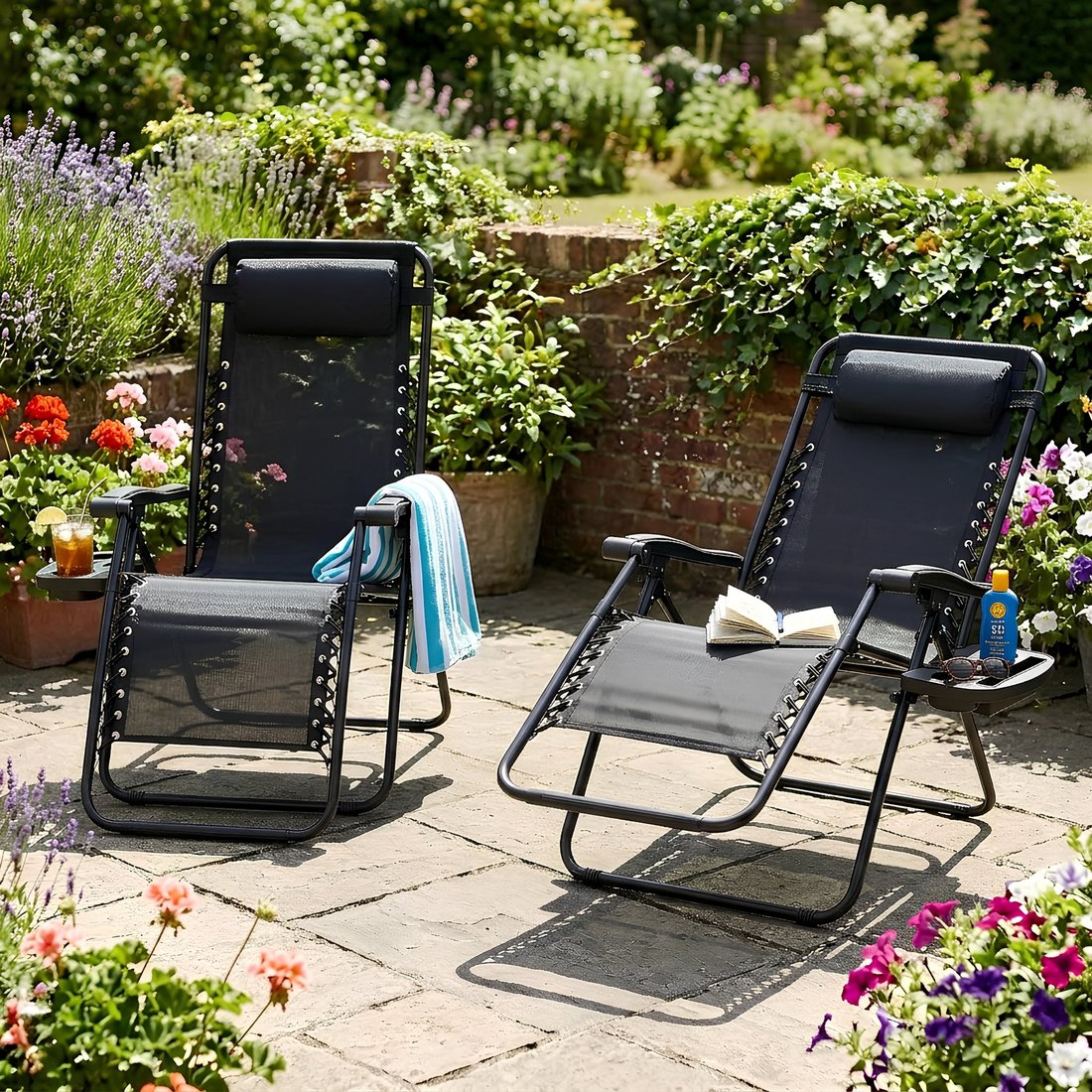 2 Piece Zero Gravity Chair Set - Black