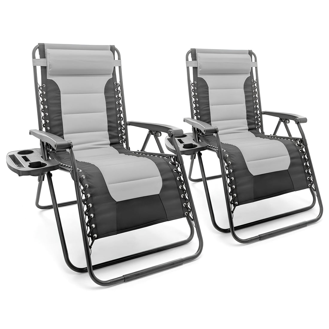 Harbour Housewares 2 Piece Padded Zero Gravity Chair Set - Grey