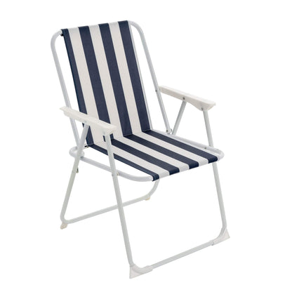 Blue &amp; White Folding Metal Beach Chairs - Pack of Two