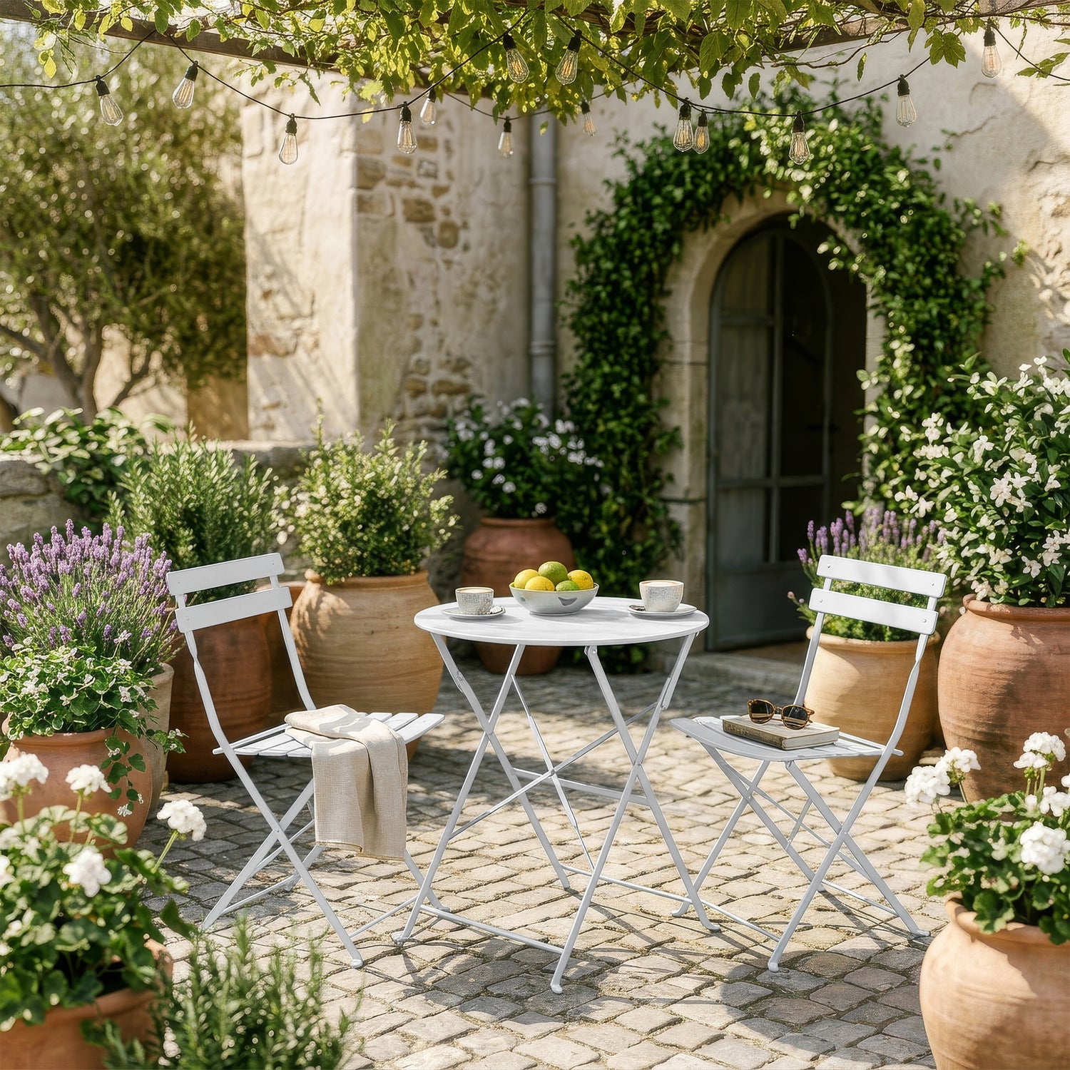 White Two-Seater Round Bistro Set