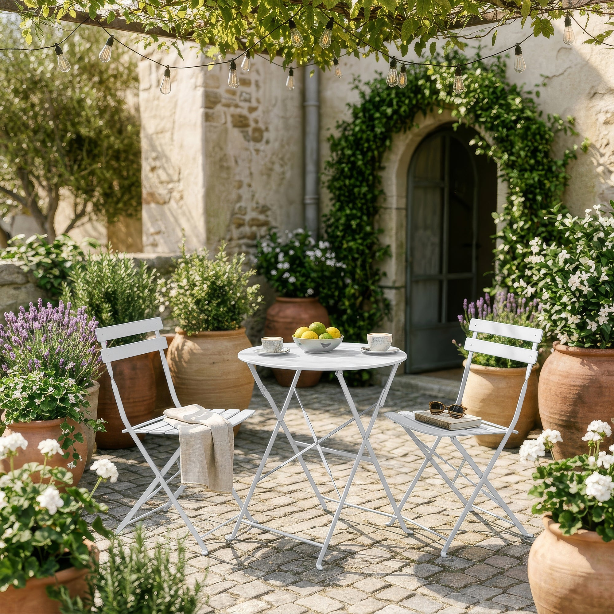 White Two-Seater Round Bistro Set
