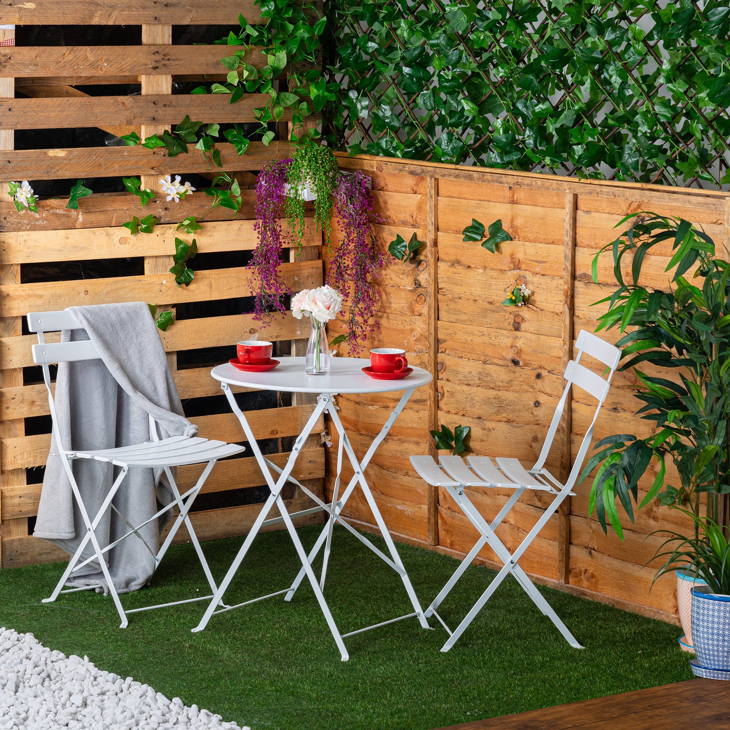 White Two-Seater Round Bistro Set