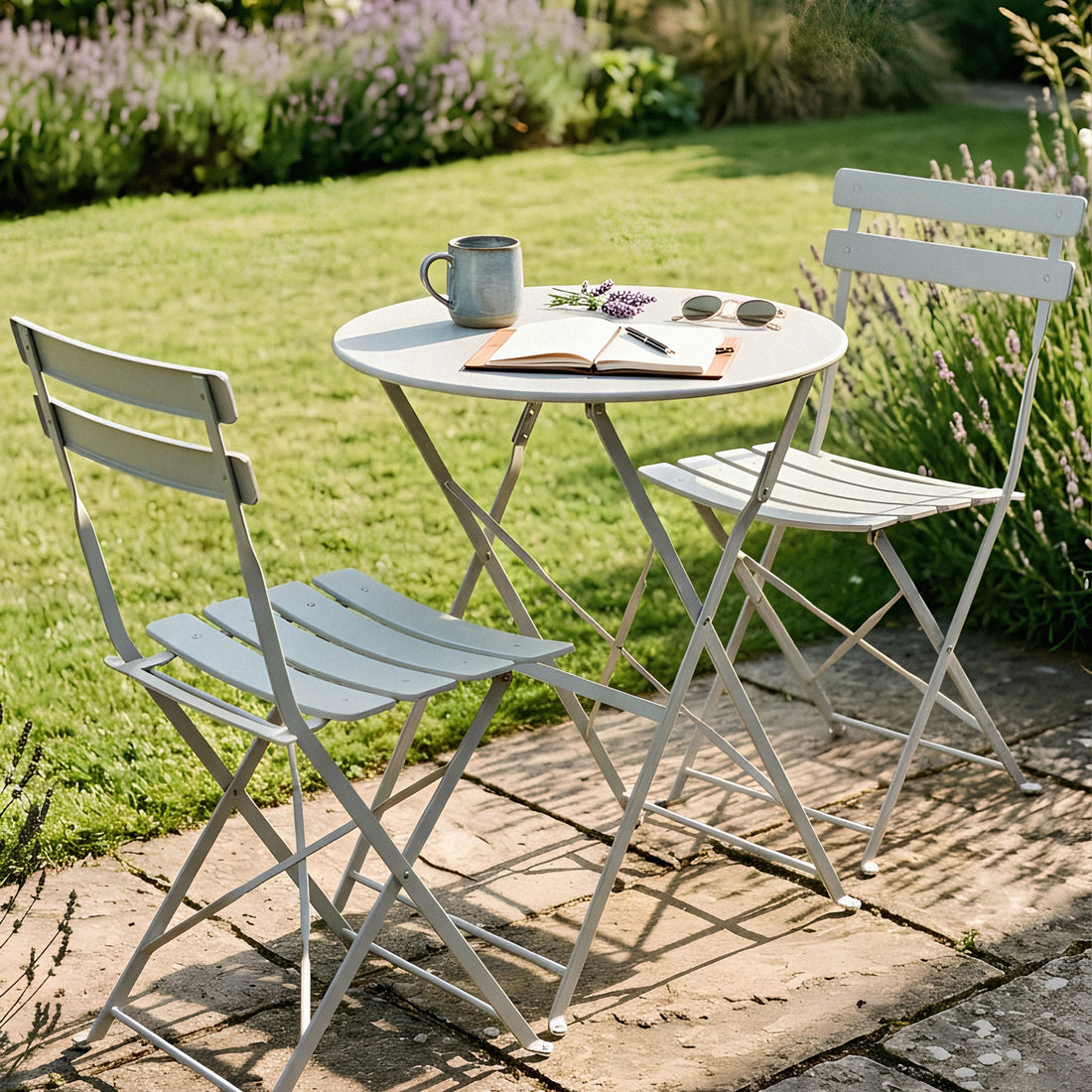 White Two-Seater Round Bistro Set