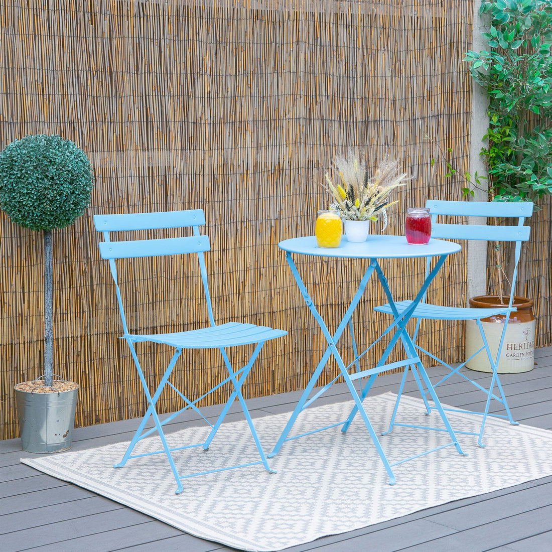 Light Blue Two-Seater Round Bistro Set