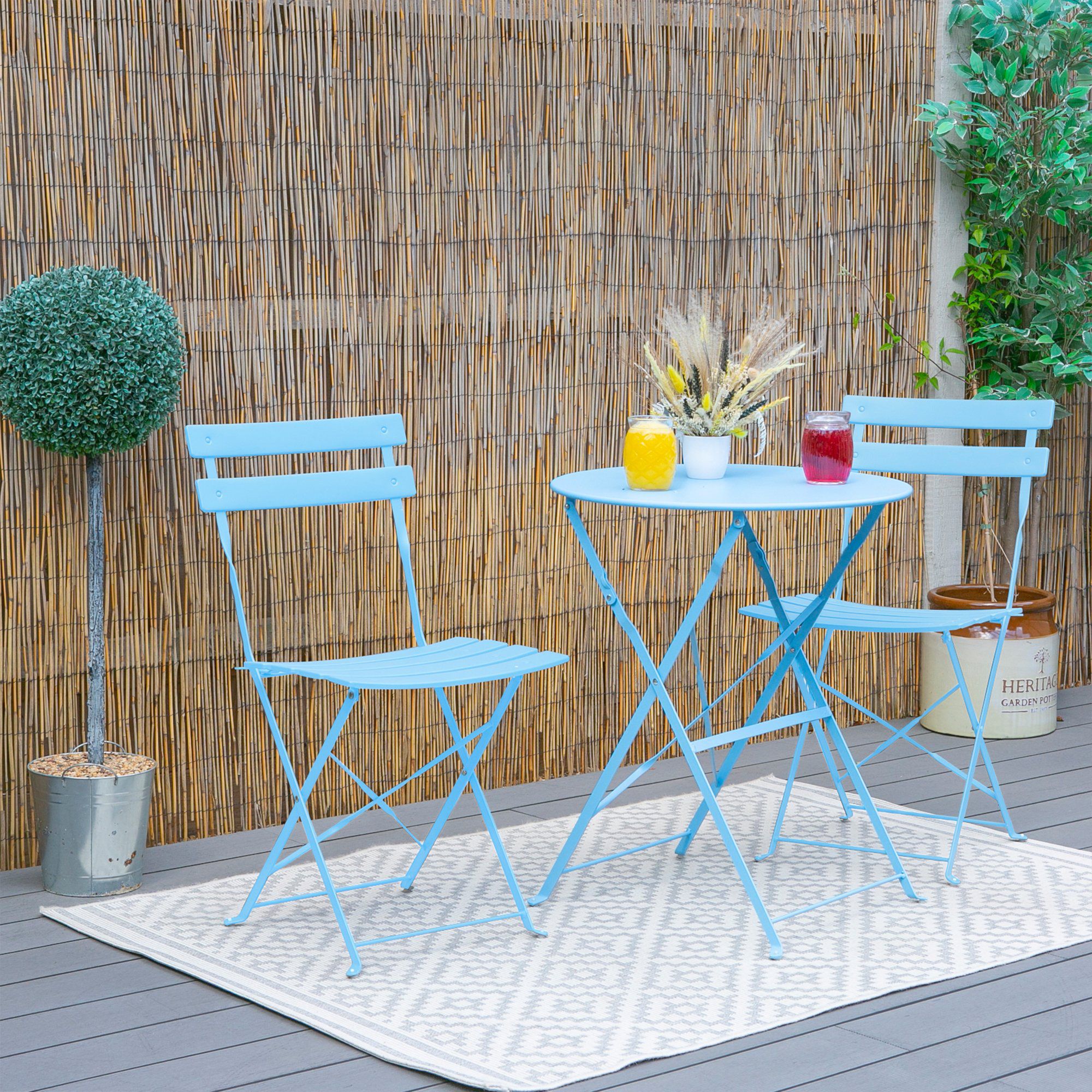 Light Blue Two-Seater Round Bistro Set