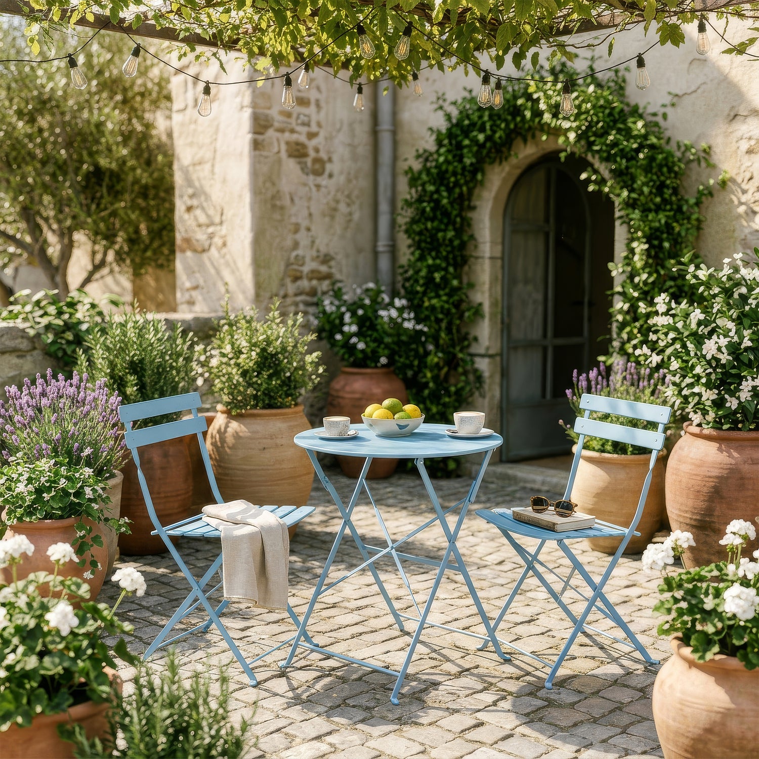 Light Blue Two-Seater Round Bistro Set