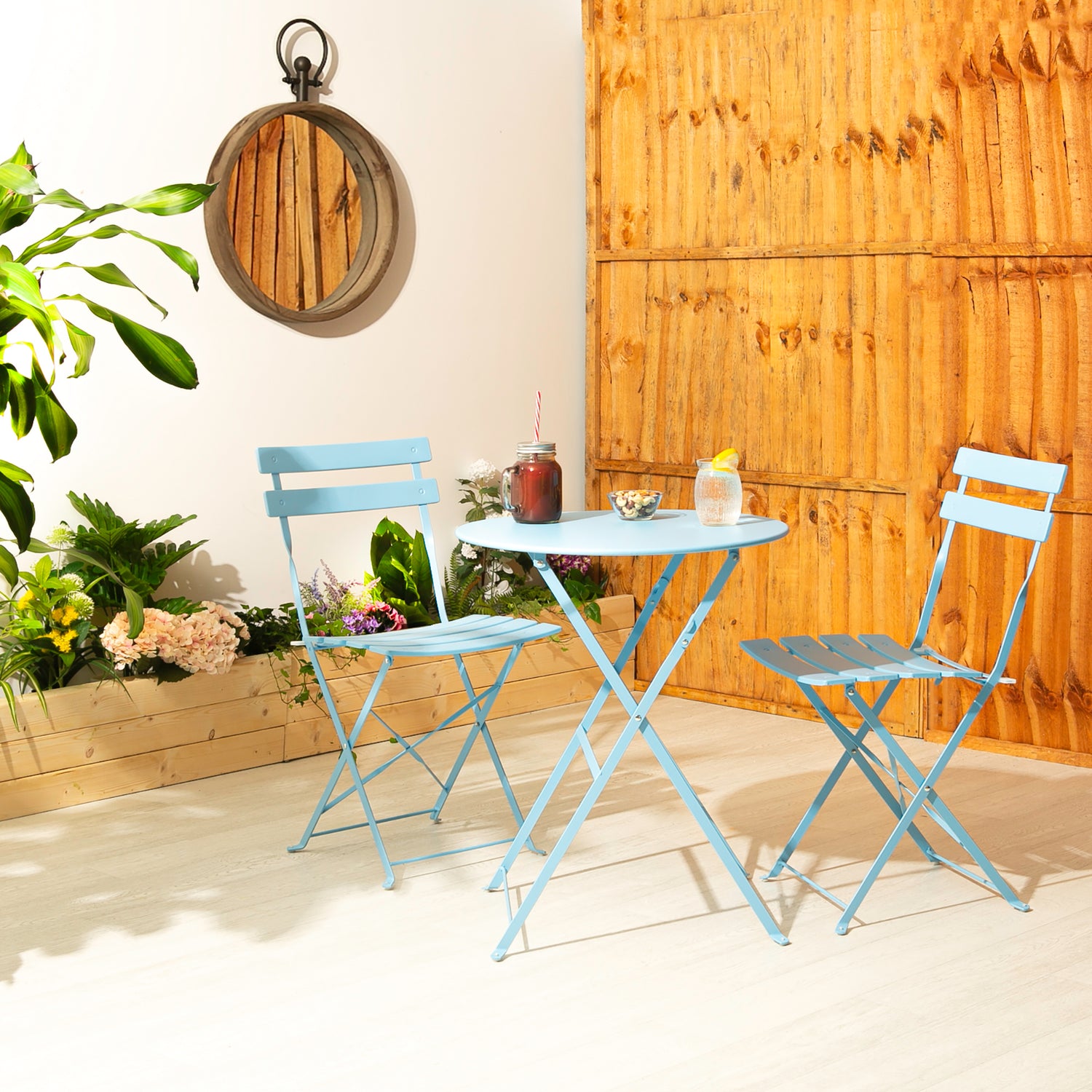 Light Blue Two-Seater Round Bistro Set