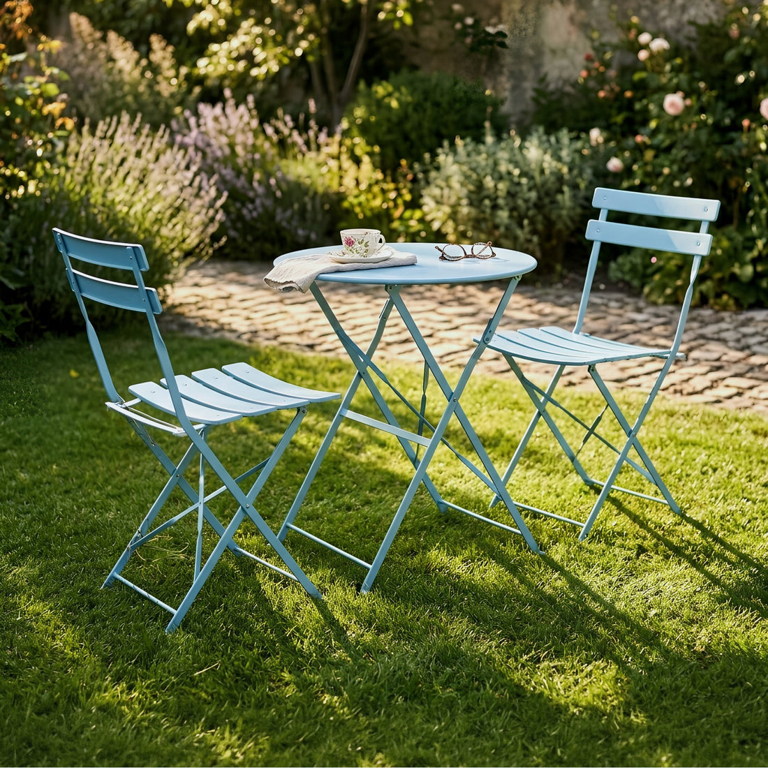Light Blue Two-Seater Round Bistro Set